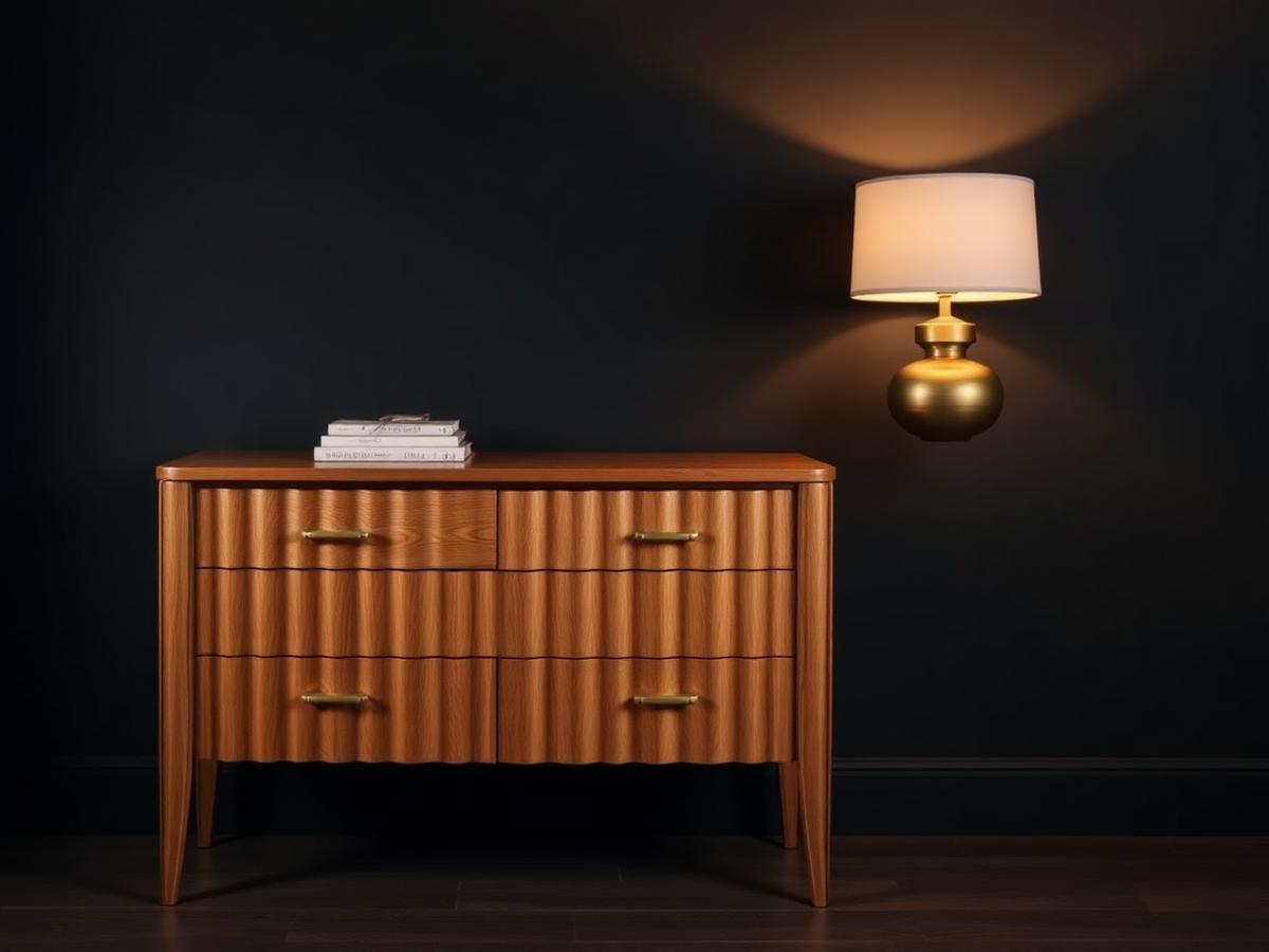 Bedroom Storage — Dressers and nightstands in fluted solid oak.