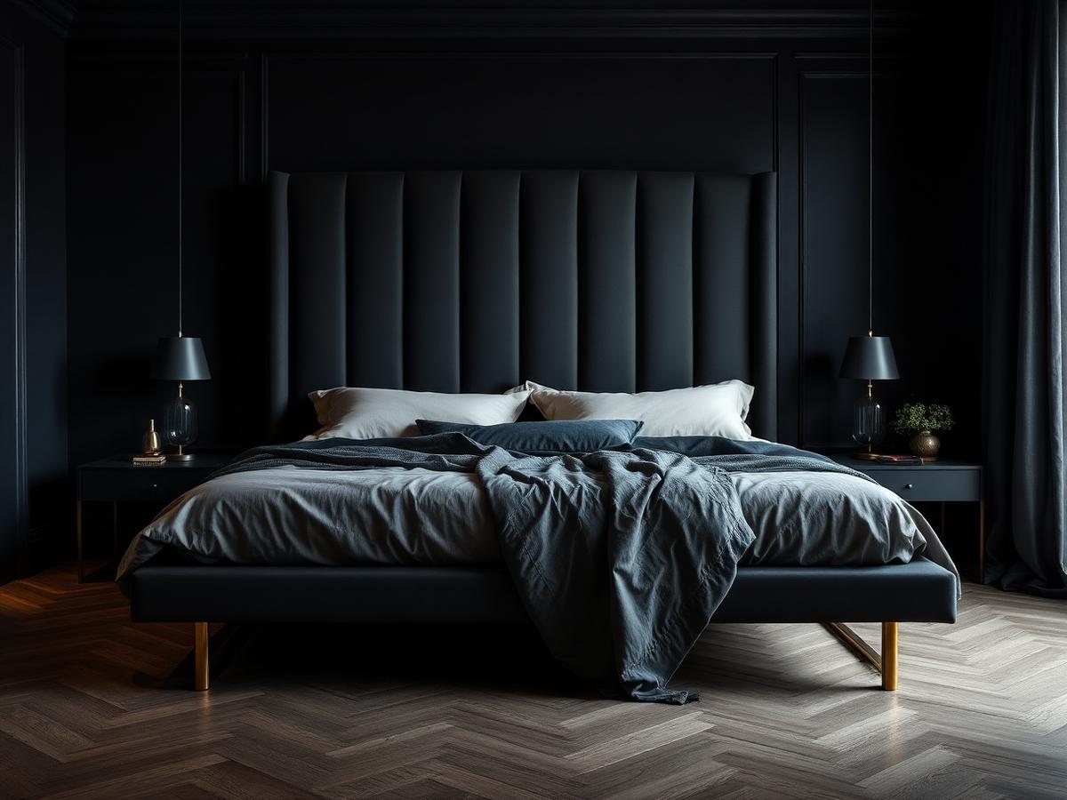 Beds — Upholstered headboards and low, quiet platforms.
