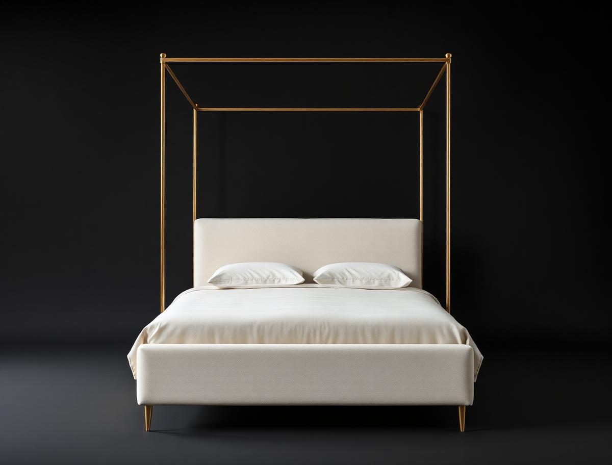 Amélie Canopy Bed — Slim brass canopy with chalk headboard