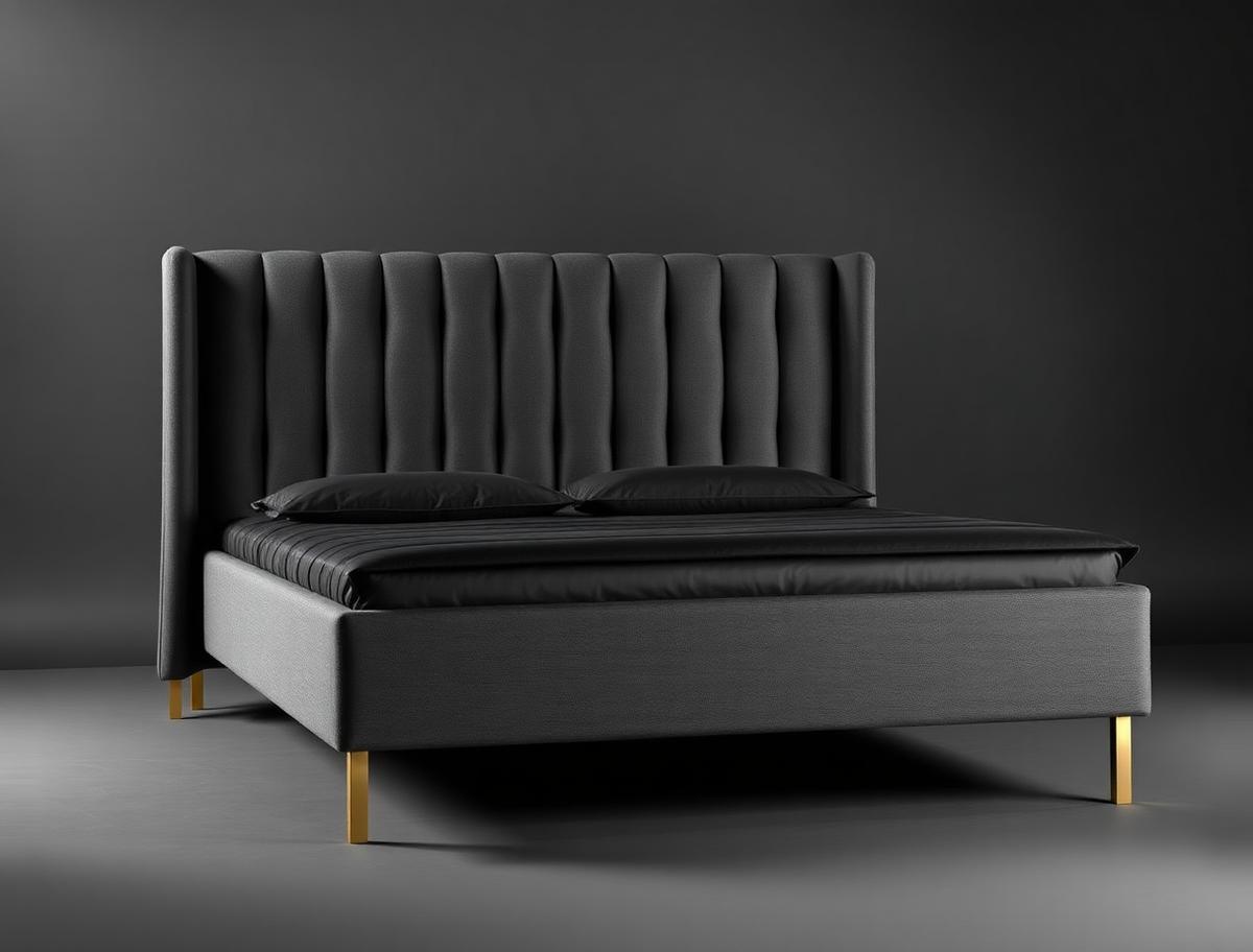Marceau Bed — King bed with channeled charcoal headboard