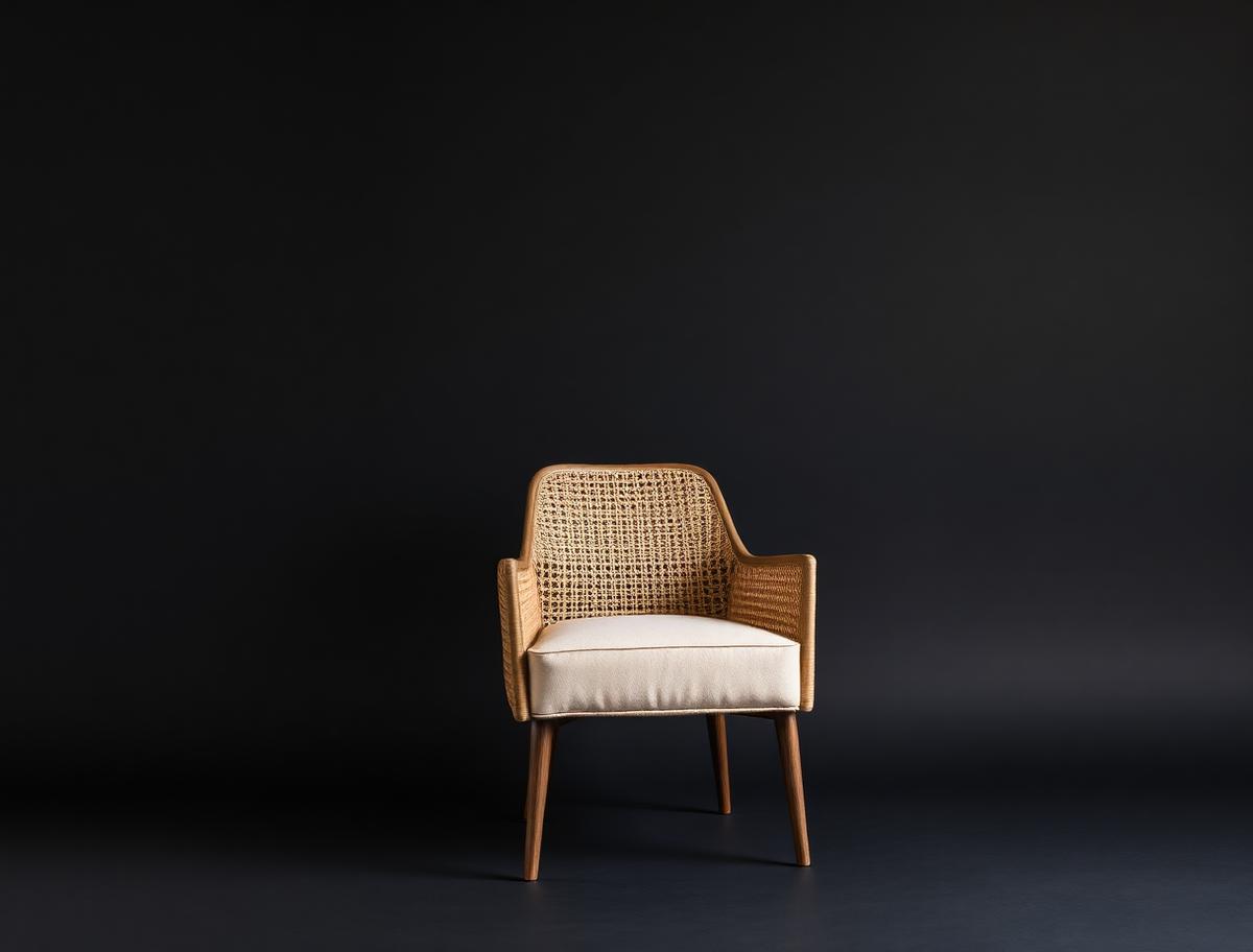 Odette Chair — Cane-back accent chair with bouclé seat