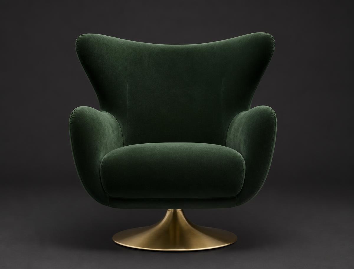 Solène Chair — Swivel armchair in forest green velvet