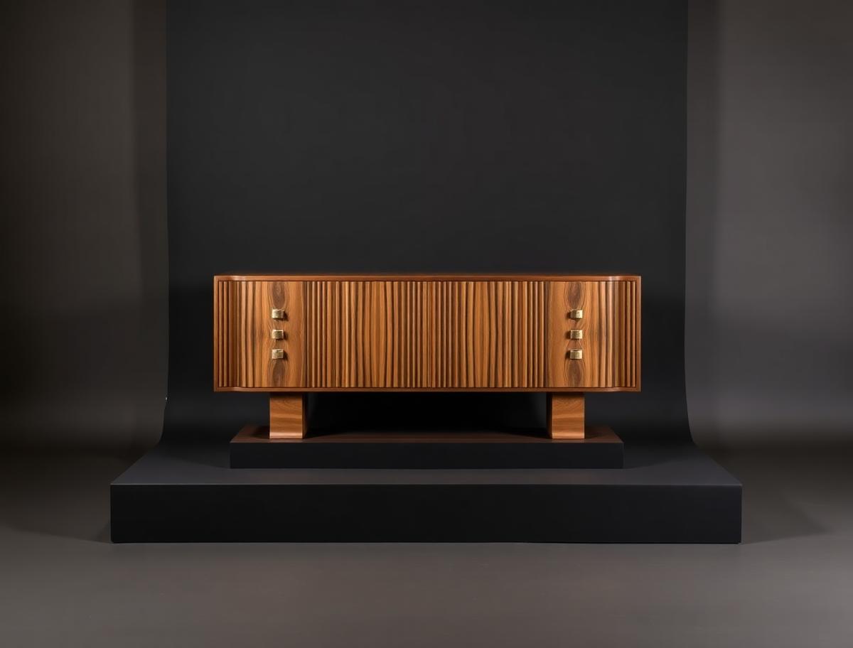 Margaux Sideboard — Fluted walnut sideboard with brass pulls