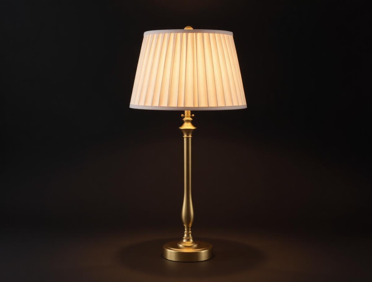 Cassini Table Lamp — Brass table lamp with pleated linen shade
